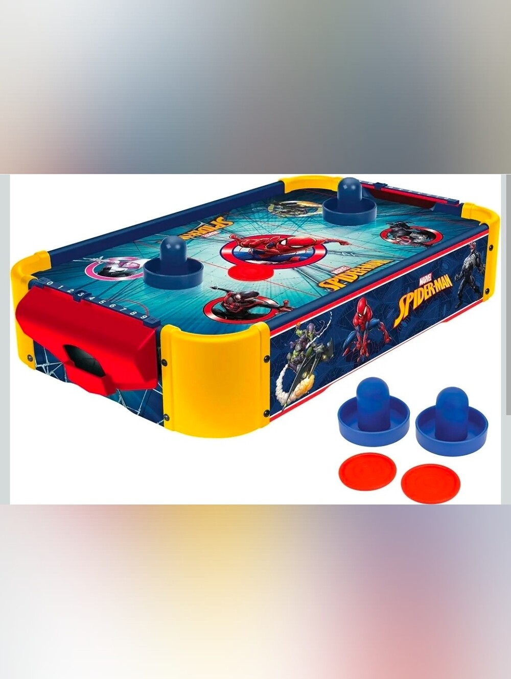 Marvel Spider-Man Wooden Tabletop Air Hockey Game, 2-Player, Ages 4+